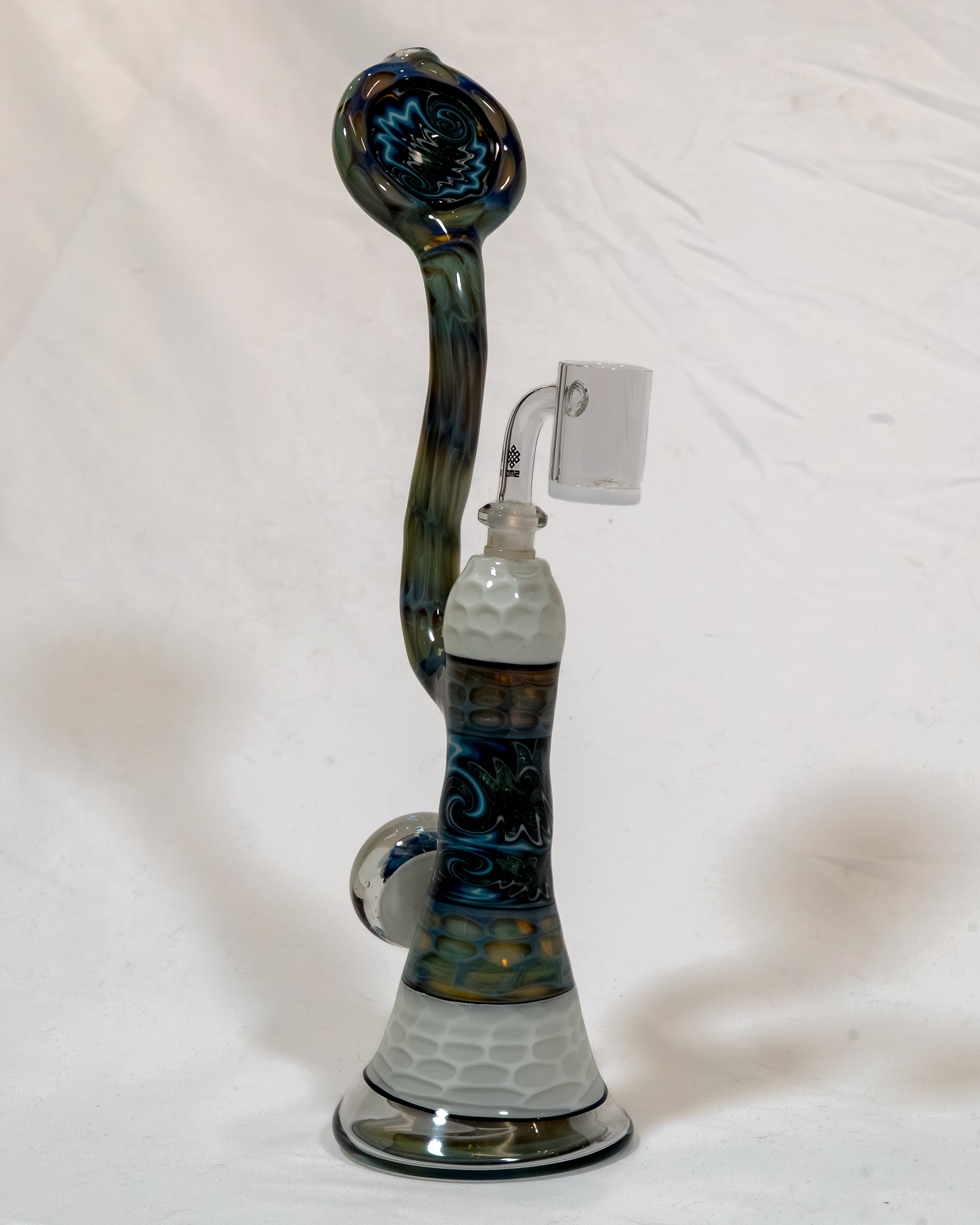 White Honeycomb Dab Rig w/ Blue Accents