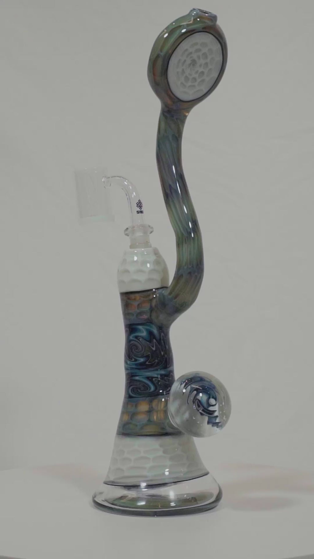 White Honeycomb Dab Rig w/ Blue Accents