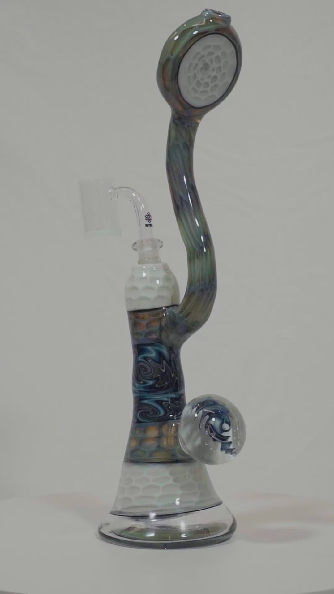 White Honeycomb Dab Rig w/ Blue Accents